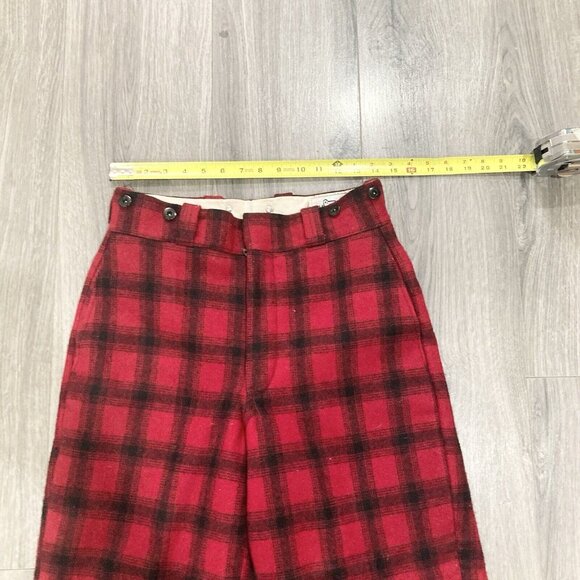 Vintage Woolrich Wool Pants Size 28 Buffalo Plaid Red Black Hunting Lumberjack - Picture 4 of 6